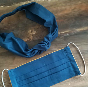 Juego Cubrebocas reversible Amarillo-Azul con banda