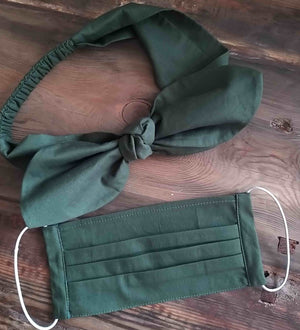 Conjunto Cubrebocas reversible con Banda para pelo Verde-Jade