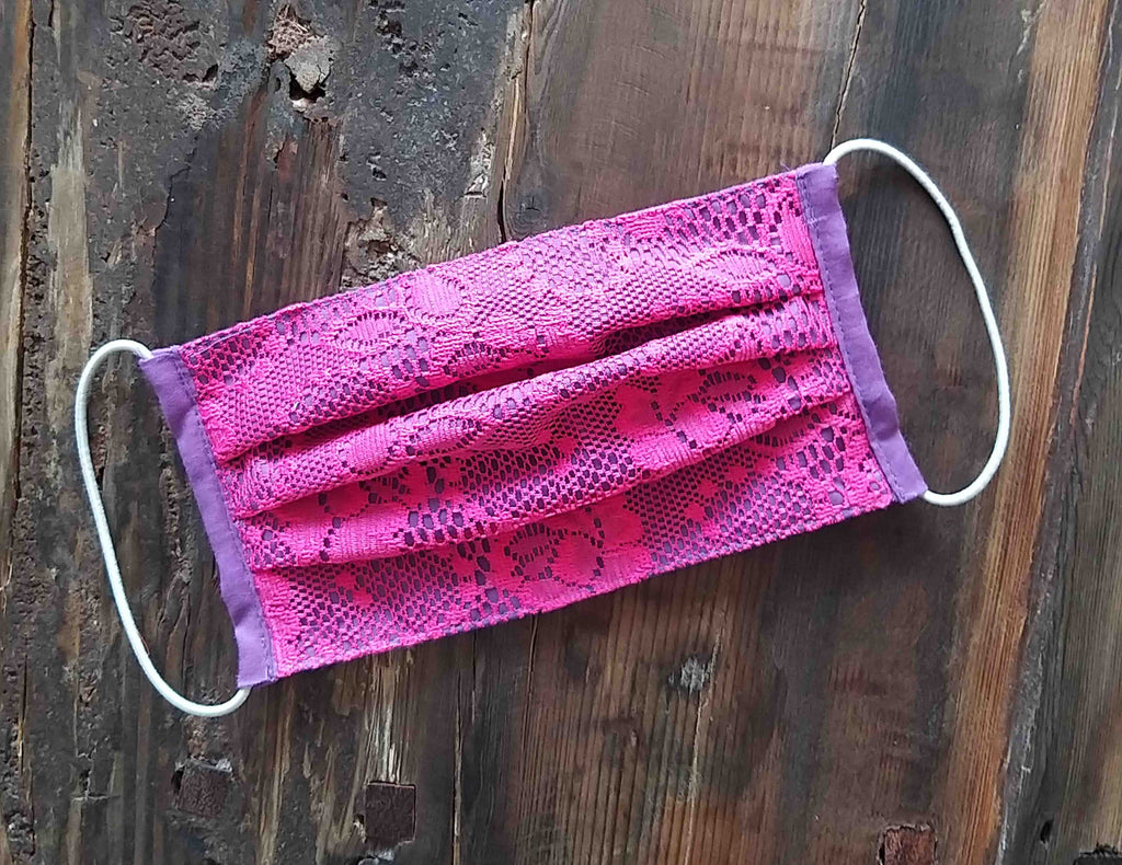 Cubrebocas Papel Picado Morado-Fucsia (niña y adulto)