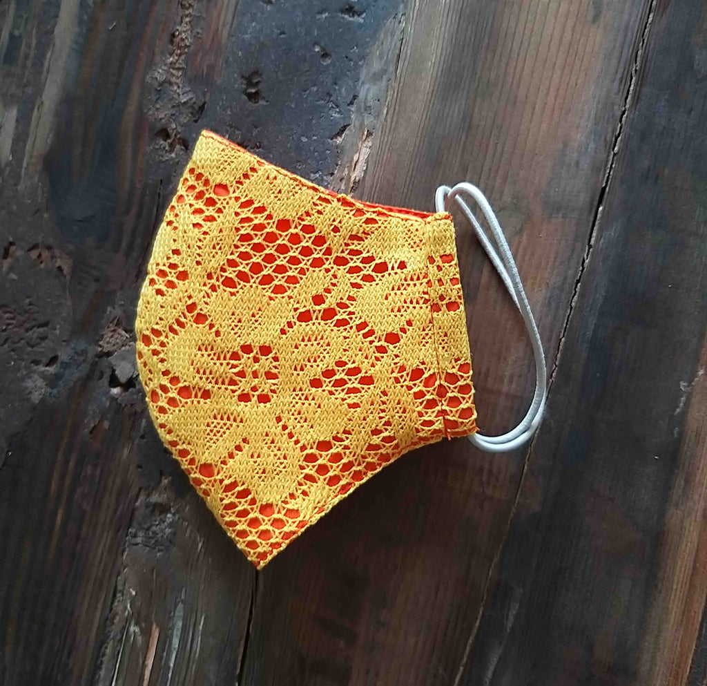 Cubrebocas Papel Picado Naranja-Amarillo B (niña)