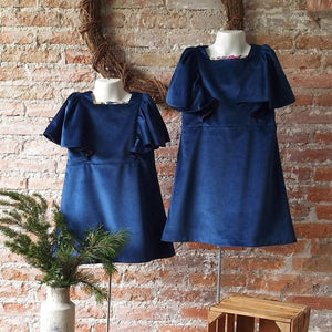 Vestido volantes terciopelo azul