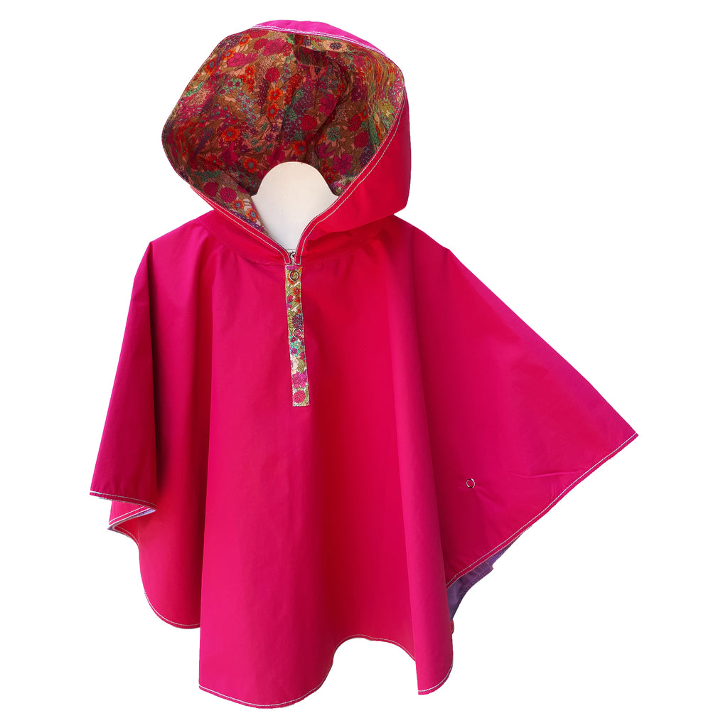 Capa Impermeable con Capucha Floreada (fucsia)
